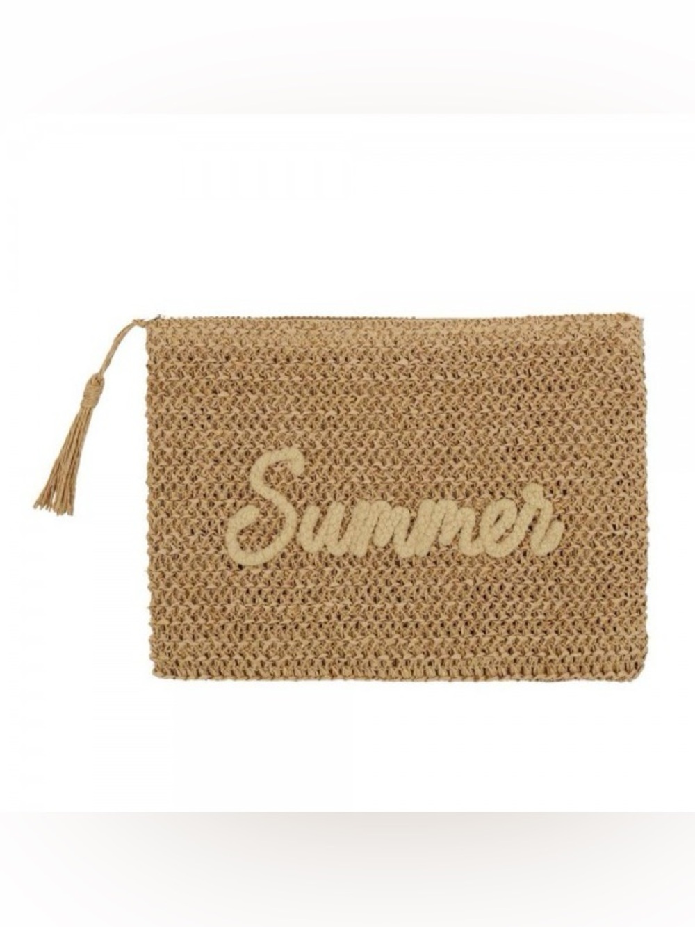 Summer Woven Straw Zip Pouch - Natural - Picture 4 of 8